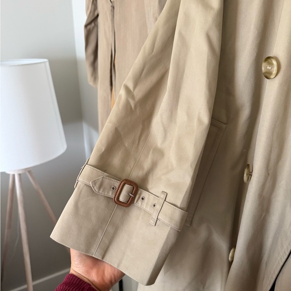 Vintage Burberry Burberrys Trench Coat Tan Plaid Lined Belted 46 Long Classic - Picture 10 of 16